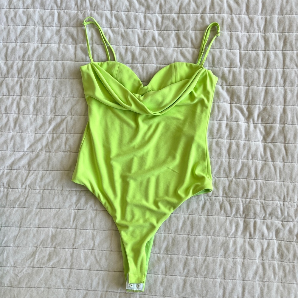 Zara draped bodysuit; light pistachio; small.